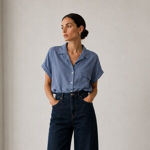 Minimalist Blue Oversized Blouse | Relaxed Shirt